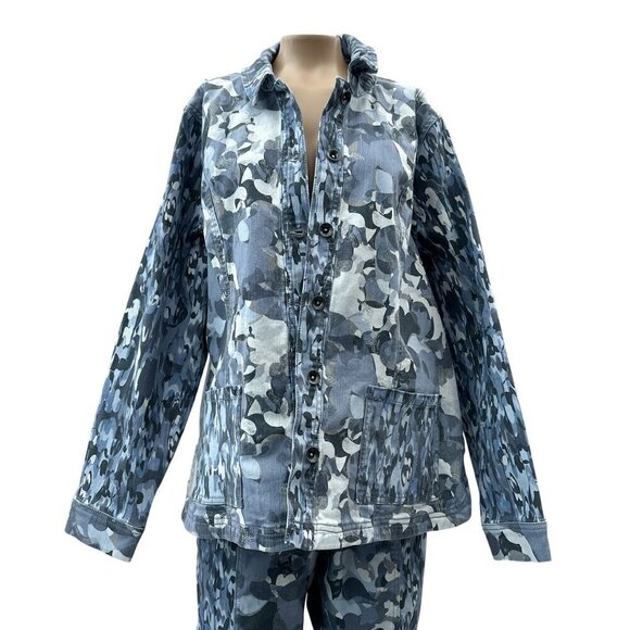 Logo by Lori Goldstein Petite Ink Camo Twill Utility Denim Jacket Pants Set 14P* - Picture 7 of 16